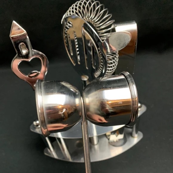4pc bar set opener, tongs, strainer, and measuring jigger - Picture 6 of 9
